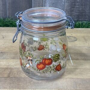 Vintage 1970s ARC France Spice of Life 3/4L Glass Canister Mushroom Tomato Jar
